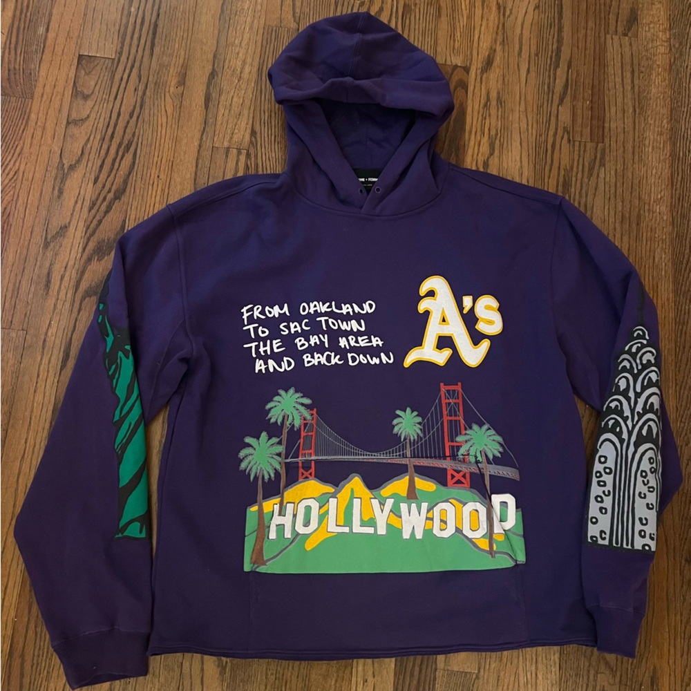 Homme femme Hoodie purple New York Hollywood LA sweatshirt sz XL east coast west